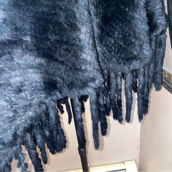 Fur poncho black knitted rabbit cowl neck cape large Xl plus one size - Picture 6 of 15
